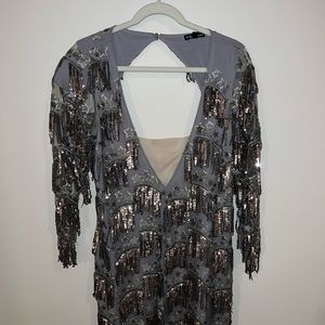 For Love And Lemons Gray and Silver Sequin Mini Dress